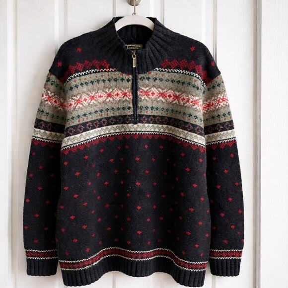 Lauren Ralph Lauren Vintage Handknit Fair Isle Wool Quarter-Zip Sweater